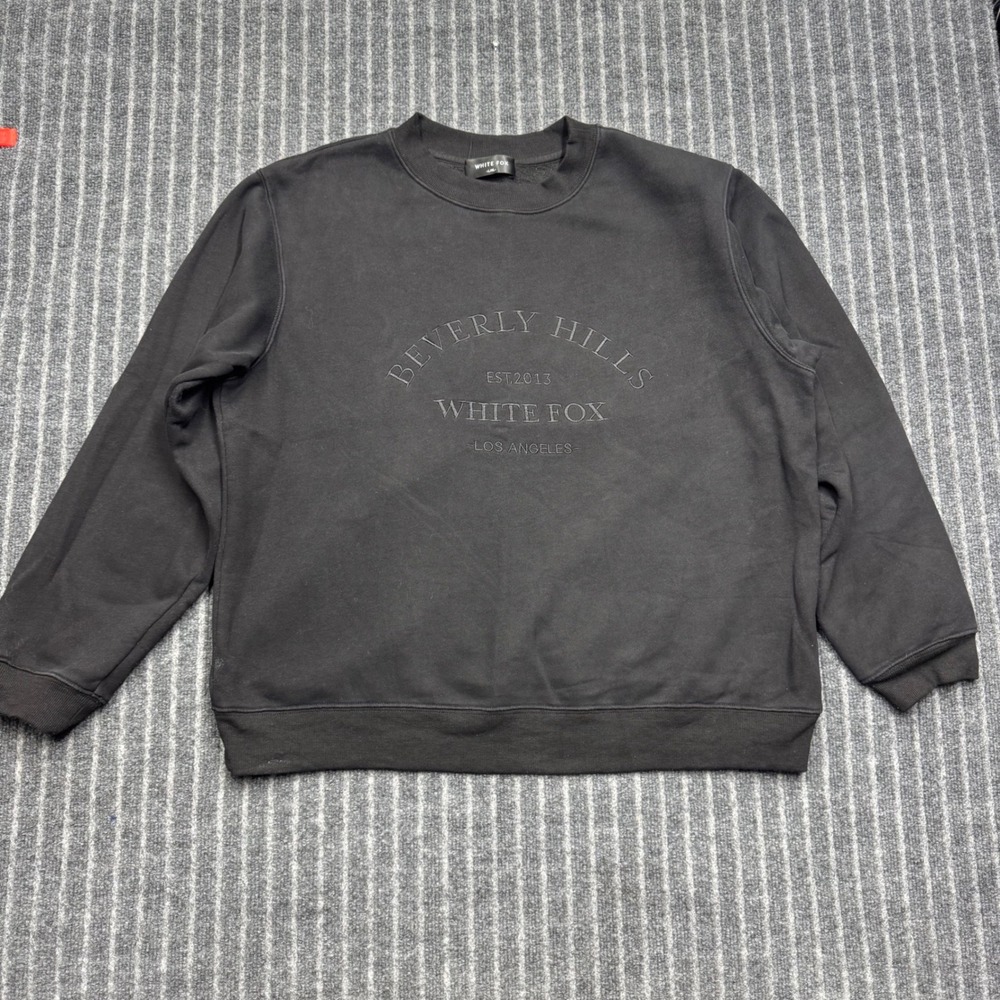White Fox Womens Beverly Hills Sweatshirt L/XL Black Embroidered Fleece Pullover